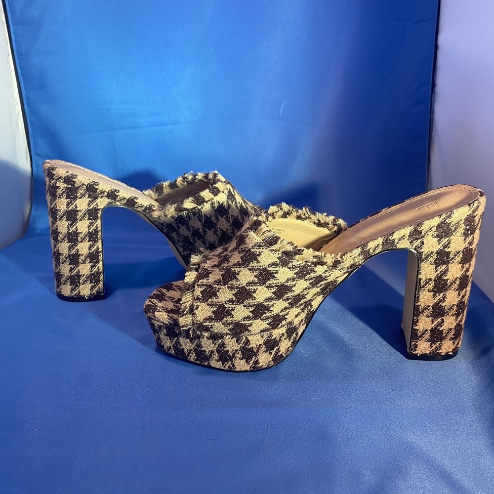 SIZE 8.5 JUST‎ FAB CLUELESS 90s STYLE PLATFORM SANDALS BROWN HOUNDSTOOTH